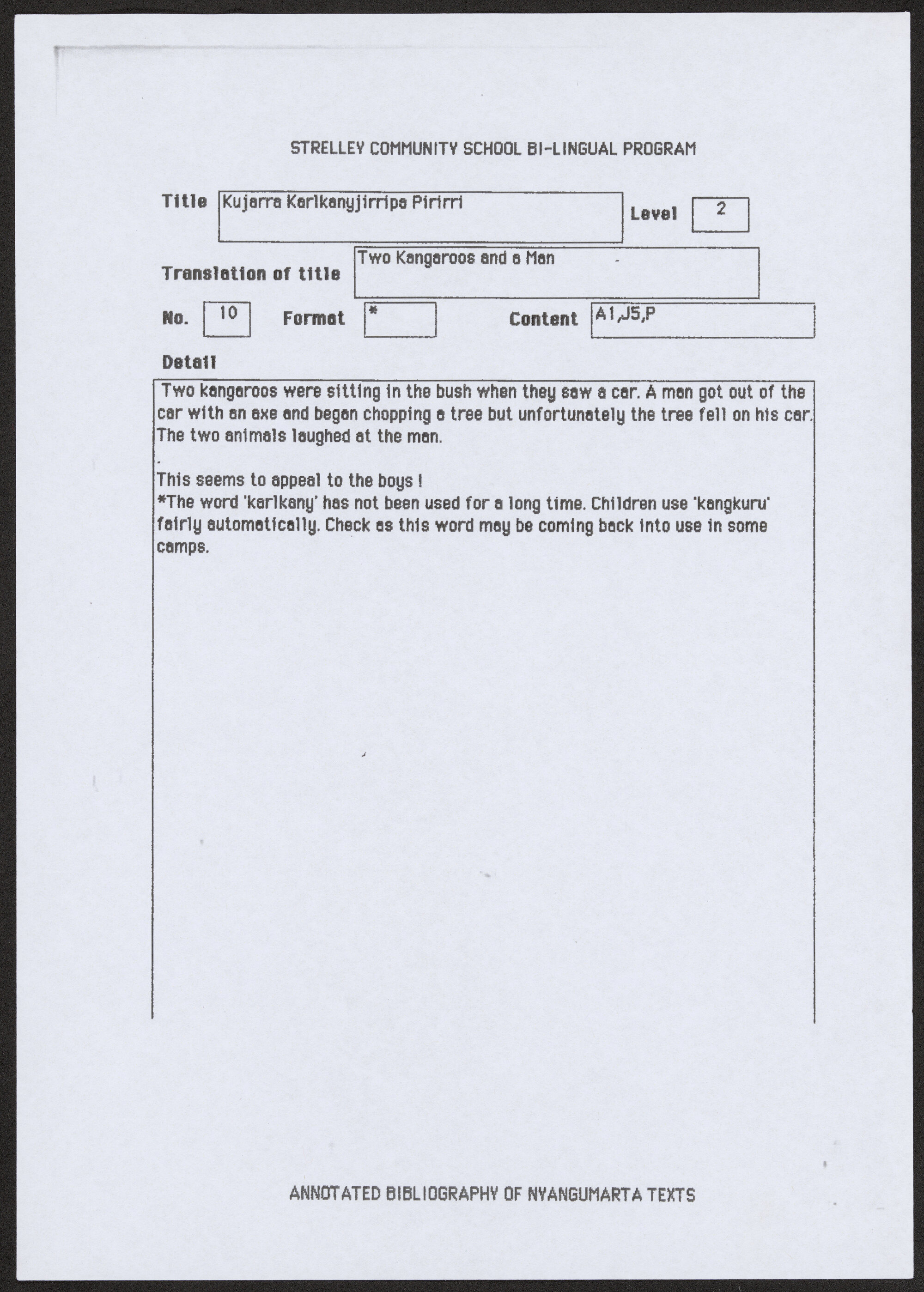 Kujarra  Karlkanyjirripa Pirirri - translation