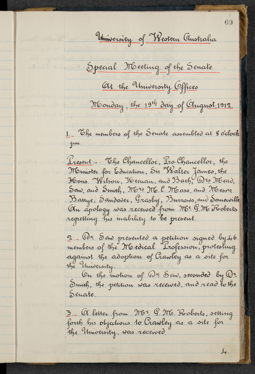 Minutes - Special Meeting of the Senate - 19 August 1912
