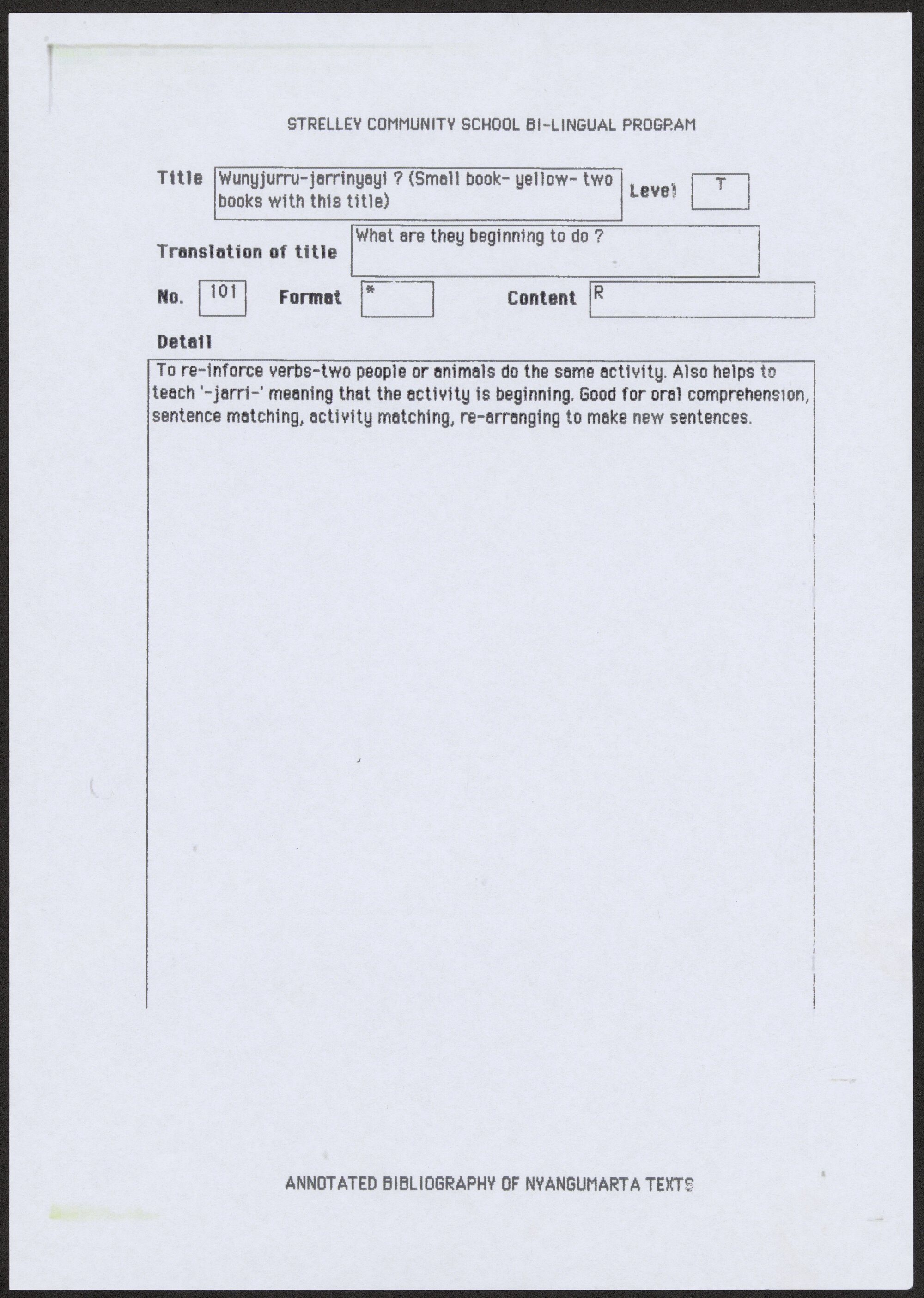 Wunyjurru-jarrinyayi - translation