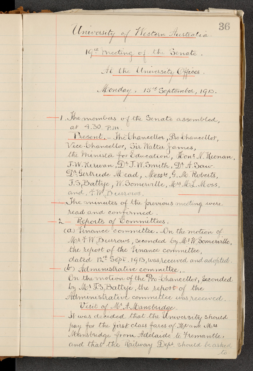 Minutes - 19th Meeting of the Senate - 15 September 1913