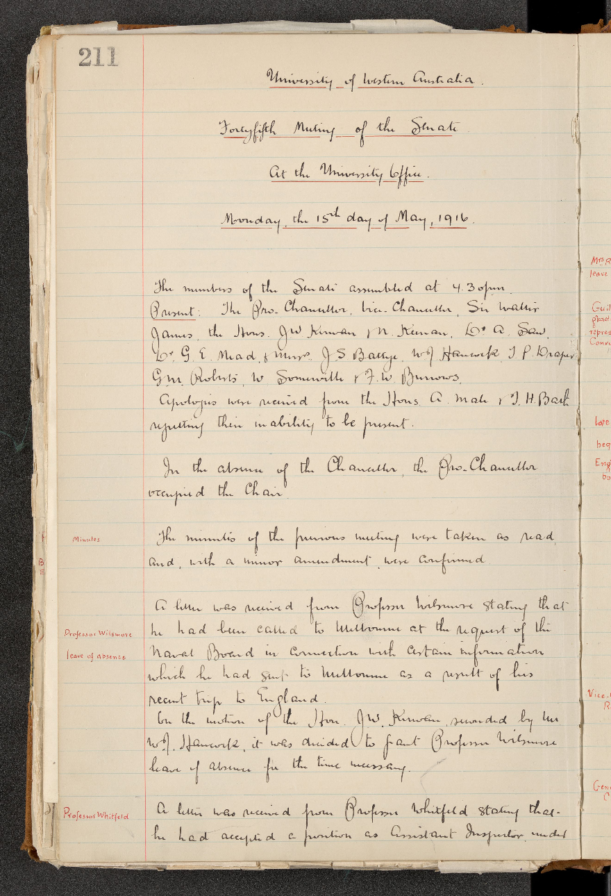 Minutes - Fortyfifth Meeting of the Senate - 15 May 1916