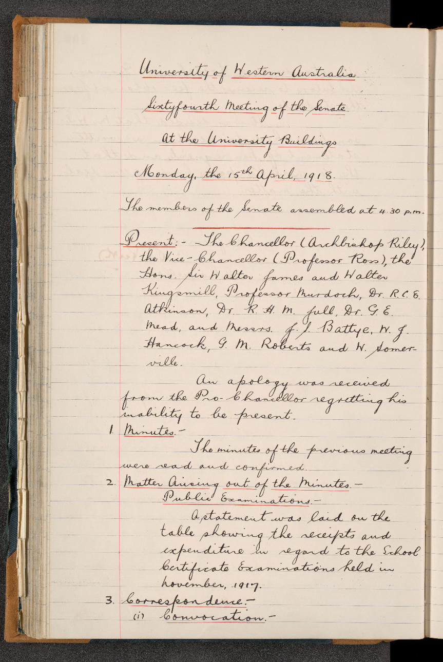Minutes - Sixty fourth Meeting of the Senate - 15 April 1918