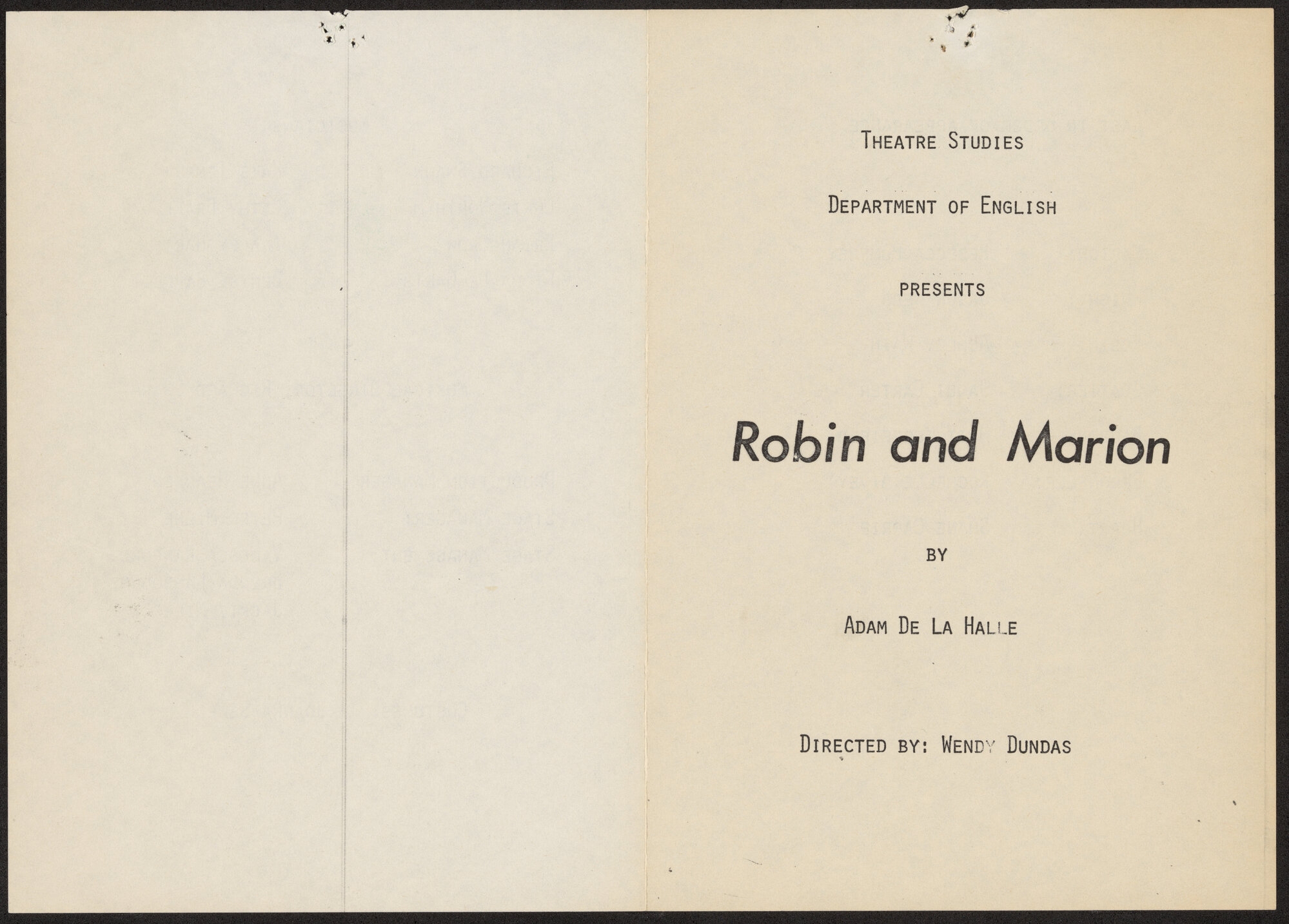 Robin and Marion, 1987. Program