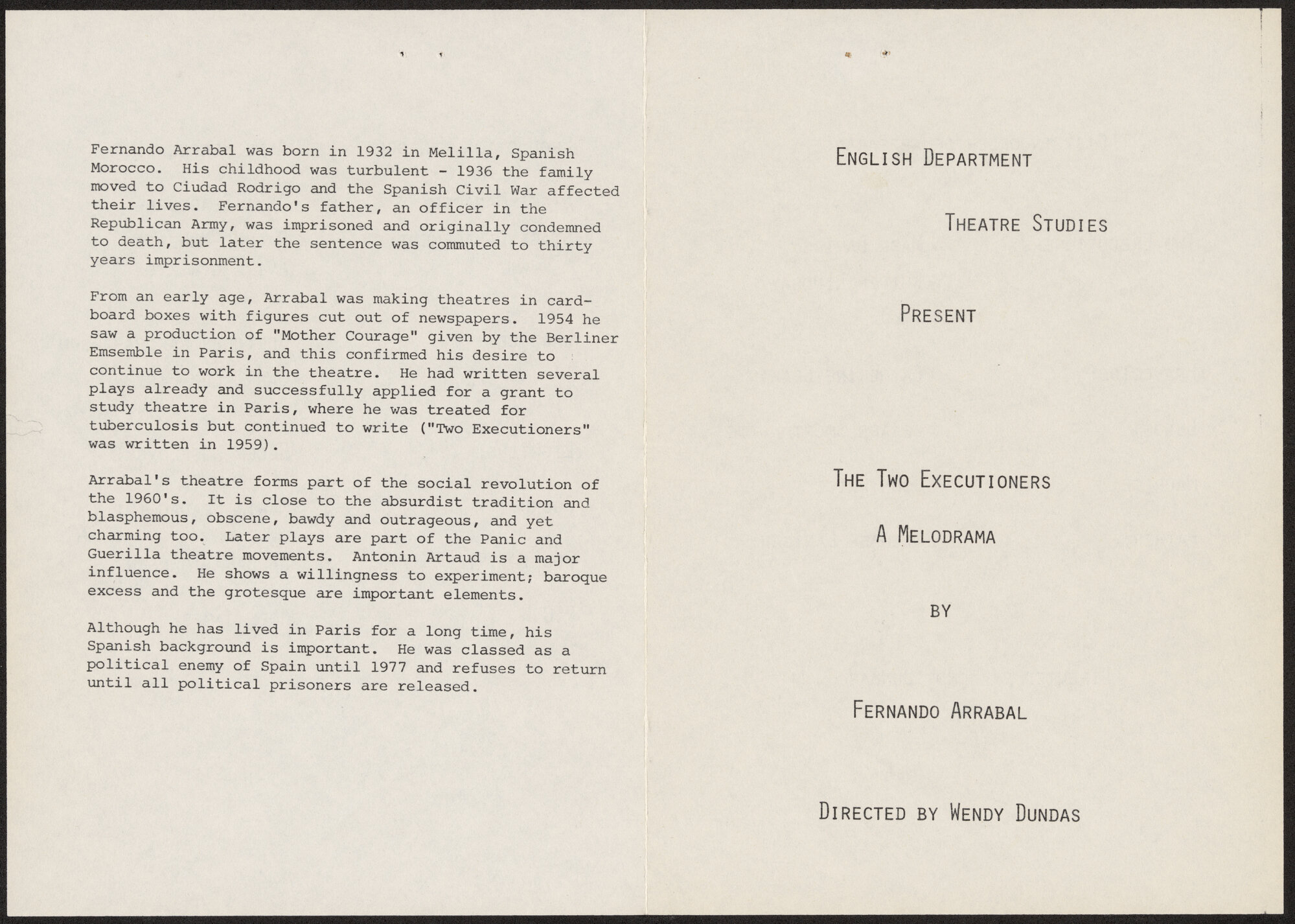 The two executioners, 1988. Program