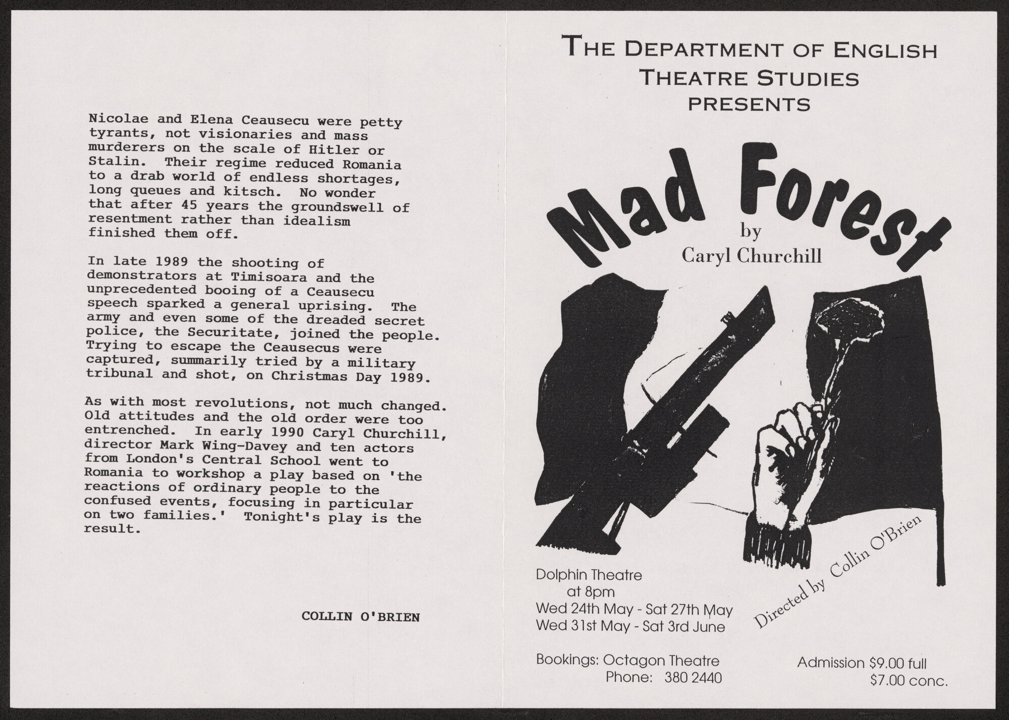 Mad forest, 1995. Program