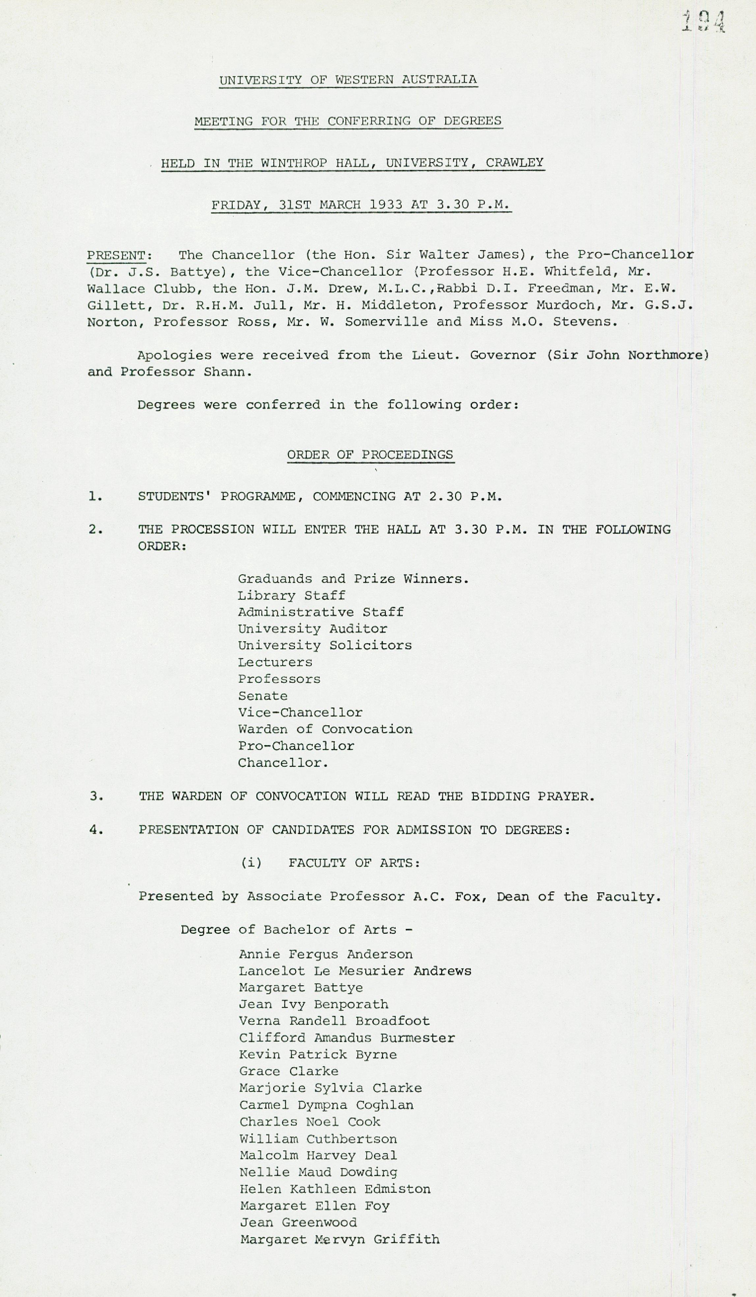 Minutes (Transcribed) - Meeting for the Conferring of Degrees - 7 May 1926 - Folio 164 - 173