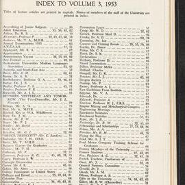 The Gazette of the University of Western Australia - Index to Volume 3 - 1953