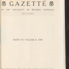 The Gazette of the University of Western Australia - Index to Volume 4 - 1954