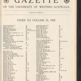 The Gazette of the University of Western Australia - Index to Volume 10  - 1960