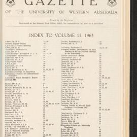 The Gazette of the University of Western Australia - Index to Volume 13 - 1963