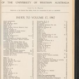 The Gazette of the University of Western Australia - Index to Volume 17 - 1967