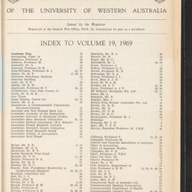 The Gazette of the University of Western Australia - Index to Volume 19 - 1969