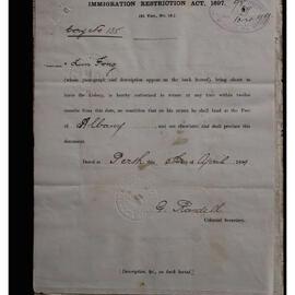 Lim Fong, certificate 1899