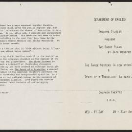 The three sisters and death of a traveller, 1989. Program