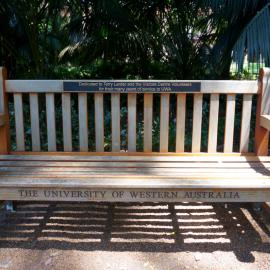 62728P - UWA Benches Project - LARDER : Dedicated to Terry Larder and the Visitors Centre Volunteers for their many years of service to UWA - Tropical Grove - Close Up