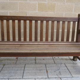 62743P - UWA Benches Project - BURNS : DR PETER BURNS. MB BS (ADEL.). DA. 1931 - 1998 - Dolphin Theatre - Close Up