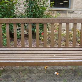 62751P - UWA Benches Project - GAFFNEY : FOR MY MOTHER MAY GAFFNEY FROM KAREN - Patricia Crawford Court, Arts - Close Up
