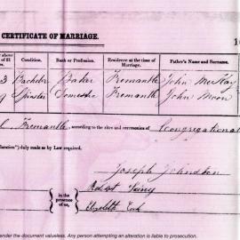 Mary Ann Moon Marriage Certificate - eldest daughter of Chow Moon