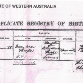 Sarah Ann Moon birth certificate - 2nd daughter of Chow Moon