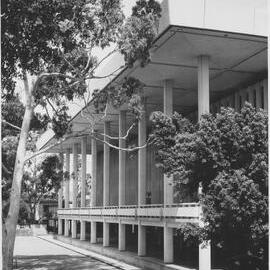 280P - Reid Library - View of north facing terrace from west - no water in moat - 1966