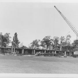 543P - Library Building building under construction from Great Court - Crane and truck in front of building - 14 December 1962