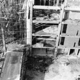 555P - Aerial view of Library Building under construction from Physics Building - Bridge from Phyics to Library - 10 June 1963