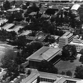 3438P - Aerial view from east showing Reid Library in foreground and Mathematics under construction in background