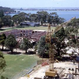 3682P - New Arts and Library Buildings under construction - View from Physics building across campus to University House, river and city in background