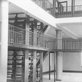 5836P - Library interior showing mezzanine and empty shelving - Administration Building - Prior to occupation - circa 1932