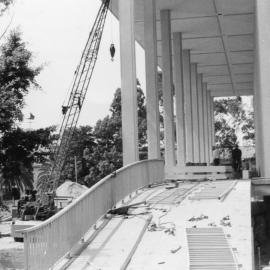 62630P - Reid Library under construction - Installation of railing on bridge from Physics