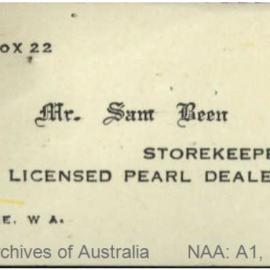 Sam Been's Business Card English (NAA Item ID: 1610092)