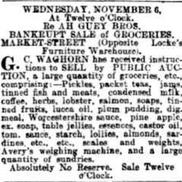 Ah Guey Bankruptcy Sale, 1901