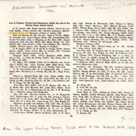 List of Property Owners and Ratepayers in the Kalamunda and Gooseberry Hill areas 1904