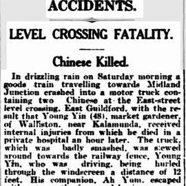 Accidents. Level Crossing Fatality. Chinese Killed
