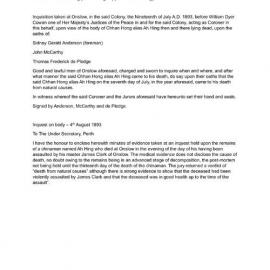 Transcription of text of inquest into the death of Ah Hing (21)