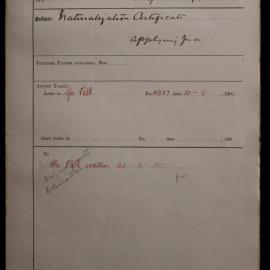 Yee Palk 1900-1915 naturalisation