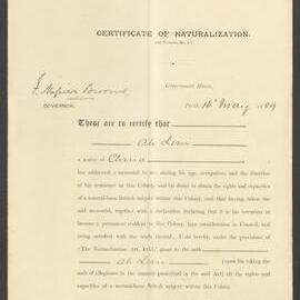 Naturalization Certificate Ah Lim