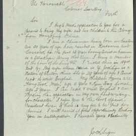 Jock Sign letter to Colonial Secretary