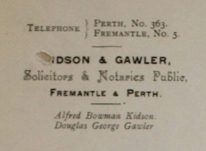 Kidson & Gawler's letterhead from around 1900 (source: SRO, S675, Cons 527, 1900/2170).