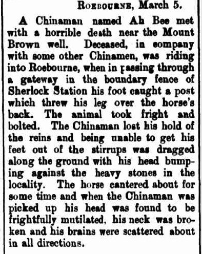 Newspaper report on death (source: West Australian 11th March 1896, pg 14)