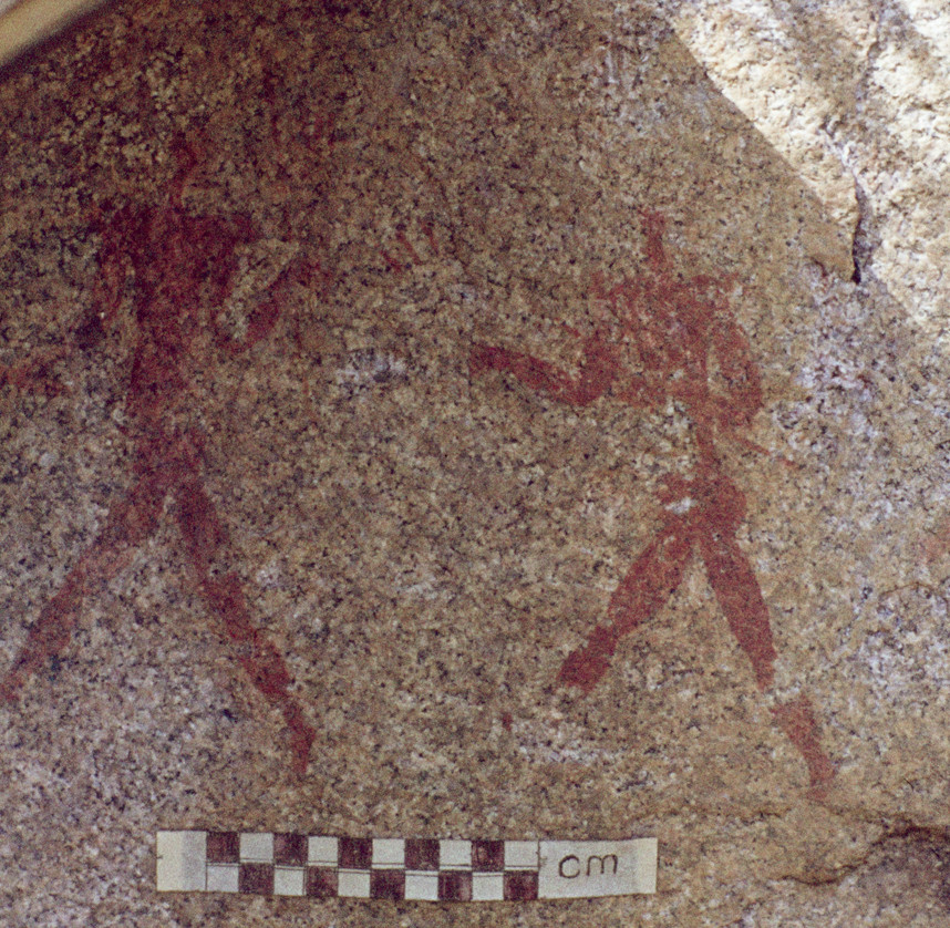 Close up photograph of two clearest human figures in the panel by Peter Genge in June 1984.