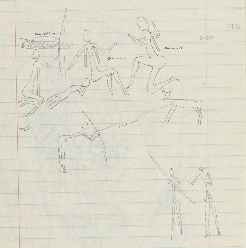 Sketch of main paintings from 2028 B2 014 made by Peter Genge in July 1985.