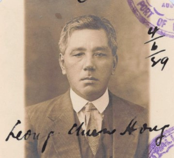 Chung Hong (referred to as Leong Chun Hong) aged 59 in 1929 from his Certificate Exempting him from the Dictation Test (source: National Archives, K1145, 1929/59).