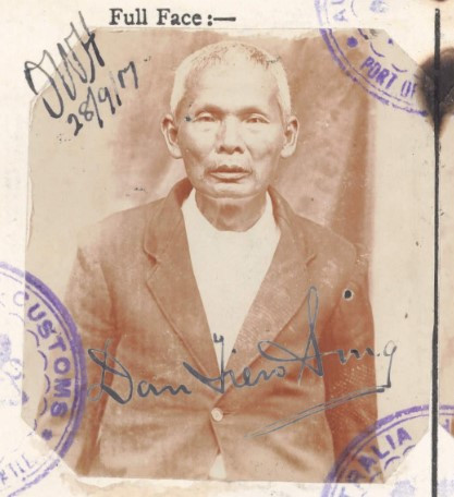 Photograph of Dan Tien Sing aged 51 in 1917 from his CEDT paperwork (source: NAA: K1145, 1917/113)