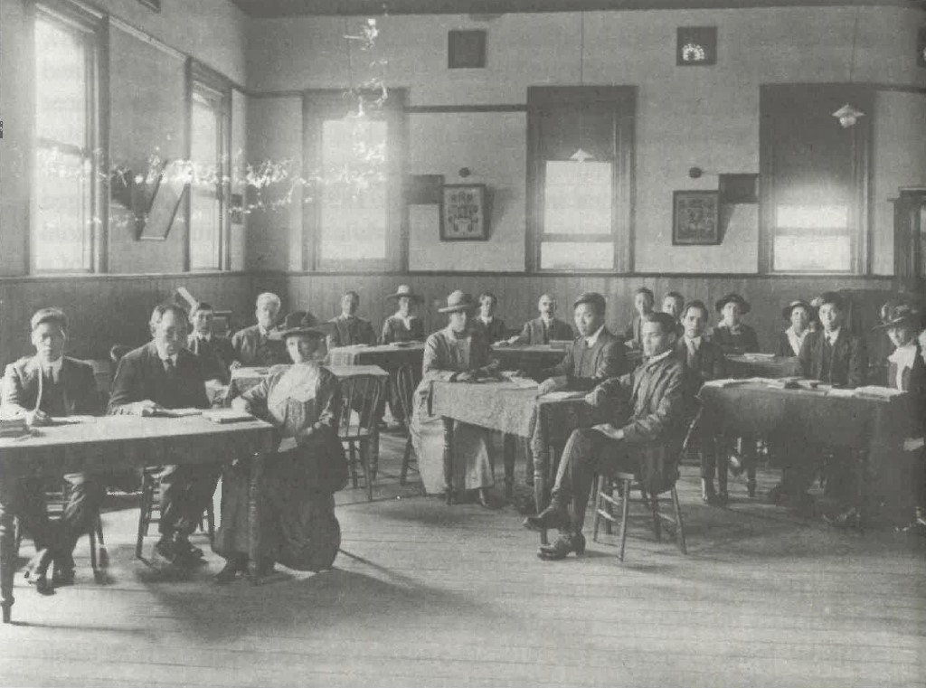 Chinese Mission School in 1898 showing 12 Chinese students and 8 European teachers. The Chinese  woman is probably Mrs Louey. (Source: Anne Atkinson 1984 pg  156)