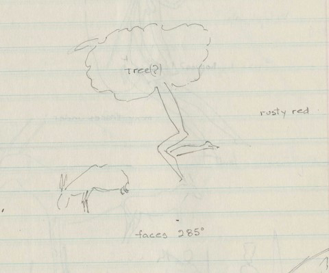 Sketch of main paintings from 2028 B2 043 made by Peter Genge in July 1985.