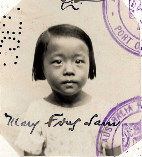 Mary Fong Sam aged 3, as pictured on her Certificate Exempting her from the Dictation Test (source: National Archives, K1145, 1935/21).