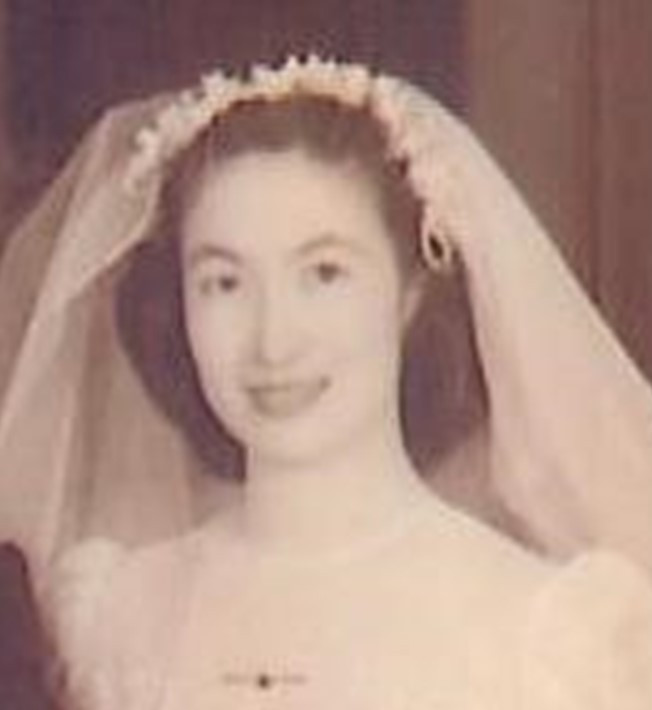 Joon Ailza Joy Lim on her wedding day, aged 24 in 1949. Photograph provided by the Fong family. Reproduced with thanks.