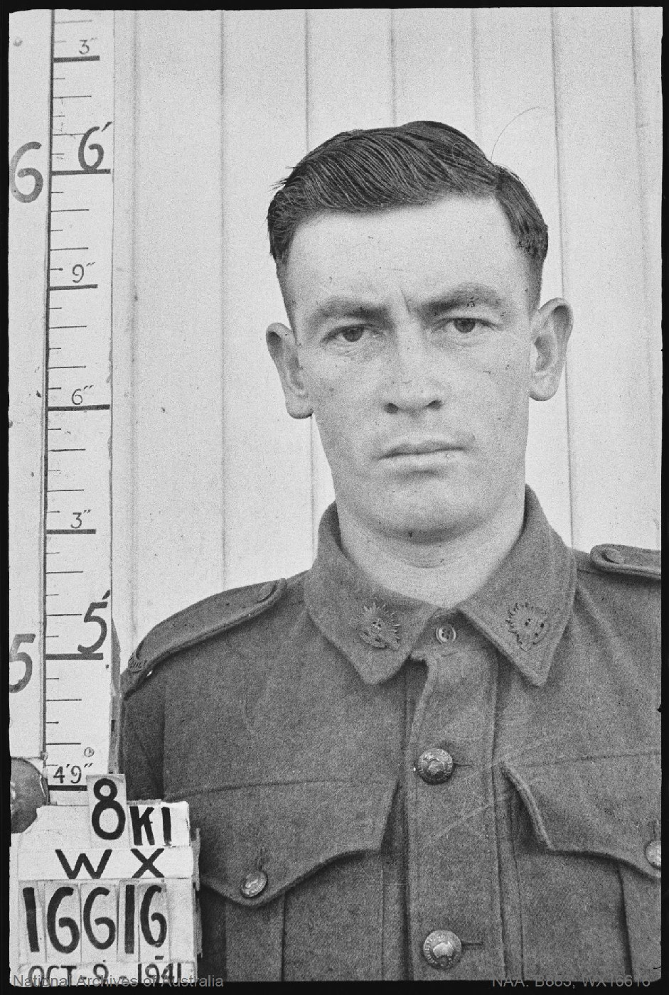 Ernest Victor Shanhun's enlistment photo during WWII (source: National Archives, B883, WX16616, digital photograph).