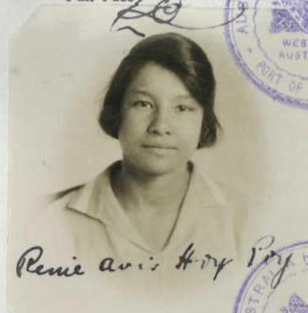Renie Hoy Poy pictured around the age of 16 on her Certificate Exempting her from the Dictation Test (sourcee: National Archives, K1145, 1931/56).